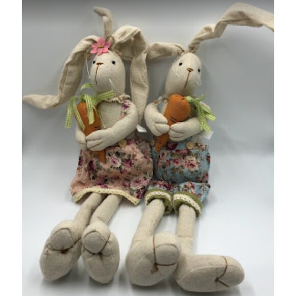 Vigor International Shelf Sitters Set of 2 Stuffed Display Easter Bunny Rabbits - Picture 3 of 12